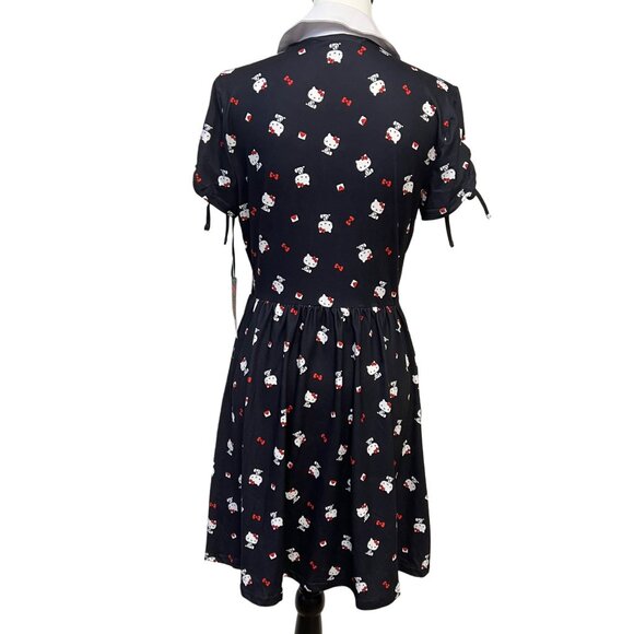 Unique Vintage x Hello Kitty Midi Fit & Flare Dress Collared Button Up Pockets - Picture 8 of 13
